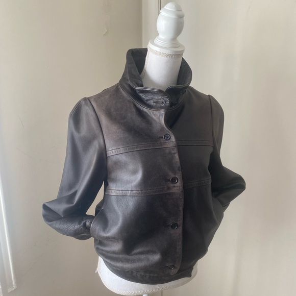 FARHI leather jacket;  button up lined and pockets - Picture 6 of 15